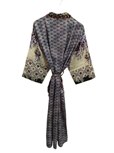 Robe de mariée Robe en soie légère pour femme Robe longue de nuit, Kimono Sari en soie recyclée vintage indienne à imprimé floral, - Product Image 4