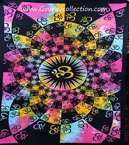 Multi Ohm <b>Tie</b>-<b>dye</b> Print Fashion Wall Hanging Tapestries Cotton Fabric BedSheet Single Size for Home Decoration GC-TP-177 - Product Image 2