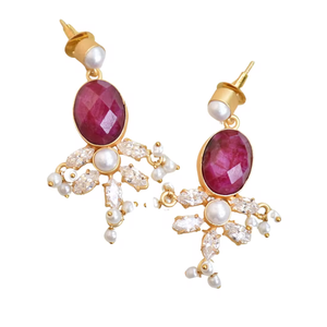 Pendientes Refinados con Piedras Preciosas Auténticas, Acabado Chapado en Oro y Joyería Hecha a Mano con Calidad - Product Image 1