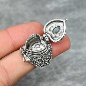 Labradorite Pill Box Ring Adjustable 925 Sterling <b>Silver</b> Gemstone Jewelry Secret Message Box Ring - Product Image 2
