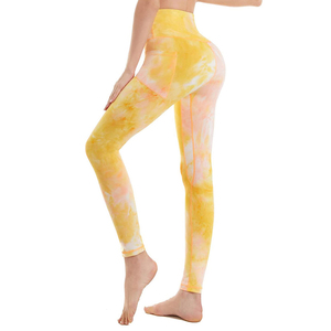 High Quality Premium Sweat Proof <b>Polyester</b> Spandex Shiny <b>tie</b> dye style Butt Scrunch Sports Workout Tights Leggings for Women - Product Image 4