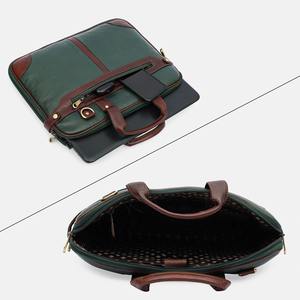 Sac à ordinateur portable vintage de luxe léger en cuir véritable bicolore vert pour hommes et femmes, 13,5 pouces, sacoche, bandoulière - Product Image 6