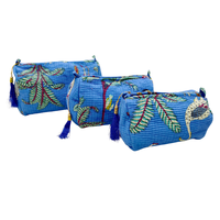 Ensemble de pochettes matelassées en coton écologique à imprimé pois bleus exotiques avec fermeture éclair - Organisateurs de voyage artisanaux