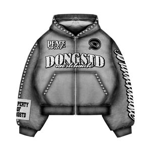 Sweat à capuche zippé en éponge française personnalisé Boxy Heavyweight Vintage Streetwear Cropped Sweat à capuche strass de haute qualité 2025 - Product Image 3