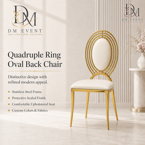 Triple Ring Oval Back Gold Stainless Steel Wedding <b>Chair</b> with White Cushion for Wedding and Banquet Events Event Seating - Product Image 1