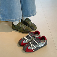 Baskets décontractées polyvalentes pour femmes en cuir véritable, style rétro color block, avec talon compensé invisible, Nouvelle collection Automne 2026, Stock international
