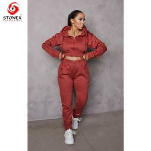New Stylish Custom Logo Tracksuit Crop Hoodies Sweat Suit 2 Pieces <b>Set</b> Tracksuits for Women - Product Image 6