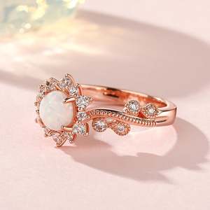 Jeulia Vintage <b>Opal</b> Rose Gold Plated Sterling <b>Silver</b> Engagement <b>Ring</b> - Product Image 5