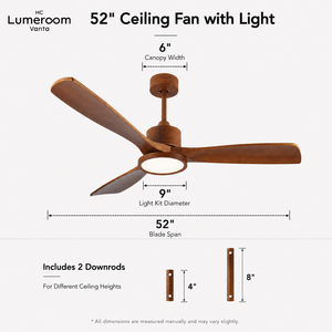 USA In Stock Modern 52 Inch Solid Wood Ceiling <b>Fan</b> <b>with</b> Light Dimmable Downrod Mount <b>Remote</b> <b>Control</b> DC Motor for Bedroom - Product Image 3