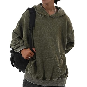 Streetwear sweats à capuche lavés à l'acide sérigraphie 100% coton 500 GSM Logo personnalisé en gros poids lourd épaule tombante sweats à capuche pour hommes - Product Image 1