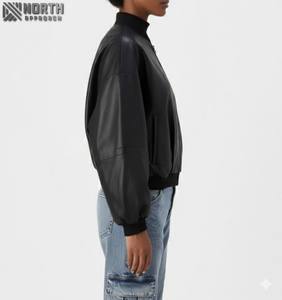 La mejor chaqueta de cuero delgada de invierno para mujer, diseño personalizado, cuero de napa de oveja, tejido, transpirable, personalizable, servicio OEM - Product Image 3