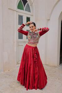 Vestido Lehenga Choli de Fiesta para Mujer, Reversible, Tela Romana, Bordado Kutchi Gamthi, Estilo Casual, Todas las Temporadas, Talla Cosida de 40 Pulgadas - Product Image 3