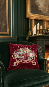 Christmas Embroidered Velvet <b>Throw</b> Pillow Square <b>Red</b> Decorative Cushion Classic Style - Product Image 2