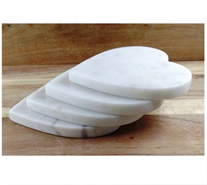 Heart Shape Coasters White Marble for Kitchen Office 1 Natural Wood And Marble Mango coaster Made In India - Product Image 2