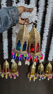 Porte-bougies en métal marocain Vintage Home Accents Colorful Glass Jasmine String (Set 2) pour Diwali Decor Party Lantern Lamp - Product Image 3