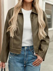 Veste en faux cuir à manches longues avec fermeture à glissière pour femmes de qualité supérieure Motard OEM - Product Image 3