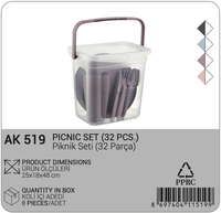 Ensemble de pique-nique portable moderne Afossa, 32 pièces, léger, durable, sans BPA, en plastique, assiettes, tasses, couverts, pliable, boîte de rangement 10L+