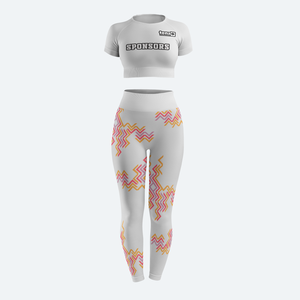 Ensemble de leggings et crop top athlétique pour femme, à taille élastique, respirant, séchage rapide, extensible, pour gym et yoga, avec impression par sublimation - Product Image 4