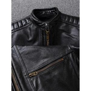 Chaqueta de Cuero Vacuno Genuino para Hombre, Estilo Motero, Cuello Mao, Impermeable, Transpirable, Anti-UV, Forro de Algodón - Product Image 3