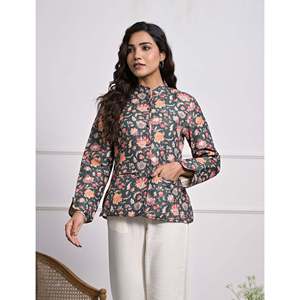 เสื้อแจ็คเก็ตฤดูหนาวผ้าไหมพิมพ์ลายบล็อกแบบสองด้าน พร้อมวัสดุบุใยฝ้าย - Product Image 1