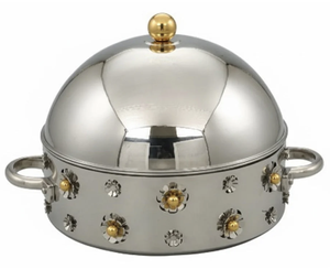 Nuevo Calentador de Alimentos de Acero Inoxidable Pulido Brillante, Diseño de Flor Dorada, Cazuela de Lujo, Olla Caliente Decorativa de Metal para Buffet, Gran Venta - Product Image 1