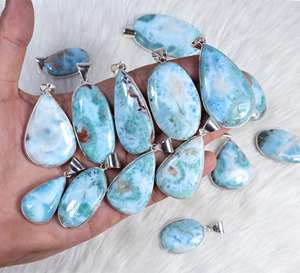 สร้อยคออัญมณีลาริมาร์ที่มีคุณภาพสวยงามเครื่องประดับจี้แบบเรียบจี้ลวดห่อเครื่องประดับสำหรับขายปลีก - Product Image 1