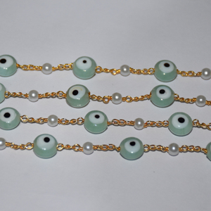 Beautiful Aquamarine Bead Pearl <b>Rosary</b> Chain Gold Plated Wire Wrapped Beaded Chain for Jewelry Making - Product Image 5