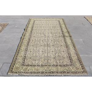 4.9x8.7 ft Turkish Large Rug, <b>Brown</b> Green Vintage Floral <b>Wool</b> Rug - Product Image 1