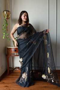 Saree peint à la main avec chemisier de course vêtements de fête Pooja Diwali fonction de mariage Sadi Sari inde vente en gros 2025 Diwali Festival - Product Image 5