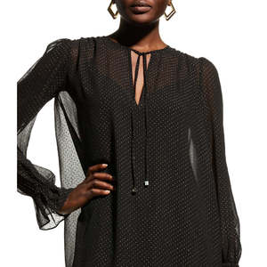 Abito Elegante Nero Grande da Donna Michael Kors in Chiffon Trasparente con Collo Annodabile, Texture Dewdrop, Drappeggio Naturale, Lunghezza al Ginocchio - Product Image 2