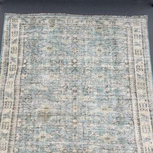 Alfombra Turca Vintage, Alfombra Decorativa de 3.2x7.1 pies (98x217 cm), Alfombra de Lana Azul Sólida - Product Image 3