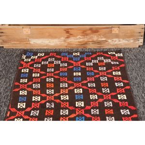 Tapis turc KLM 2,2x6,9 pieds, tapis vintage géométrique arc-en-ciel marron - Product Image 2