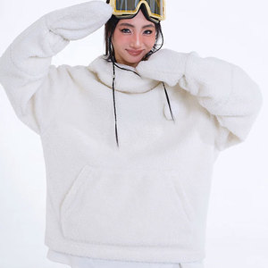 เสื้อฮู้ดเล่นสกีขนแกะเชอร์ปาสีขาวสำหรับผู้หญิงมีกระเป๋าสัมภาระด้านหน้าให้ความอบอุ่นคอปกแบบมีฮู้ดสำหรับฤดูหนาวกลางแจ้งดีไซน์การ์ตูนใหม่ - Product Image 6