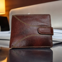 Portefeuille homme en cuir véritable à double pli avec fermoir, blocage RFID, en cuir pleine fleur, fin et long, porte-cartes sécurisé grande capacité