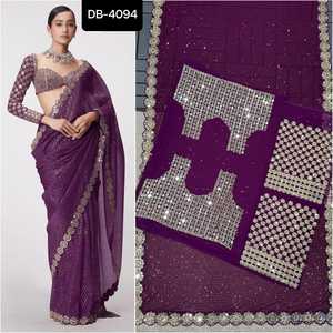 Nuevo diseñador de ropa de mujer, trabajo de espejo Real elegante y Sari de trabajo de bordado pesado para ropa de fiesta india y Sari de ropa de Festival - Product Image 5