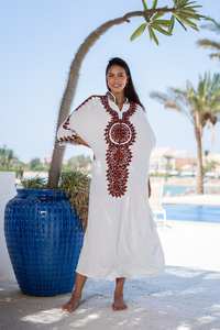 High Quality <b>Plus</b> <b>Size</b> Beaded Hand Embroidery Kaftan Long Sleeves Solid Motif Beach Design Islamic Ankle Length Streetwear 100% - Product Image 4