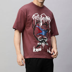 Gran oferta de Camiseta estampada de manga corta con hombros caídos y cuello redondo para hombre, Camiseta estampada de gran tamaño para hombre - Product Image 2