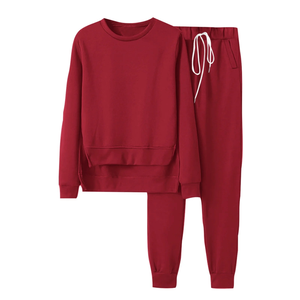 Conjunto de 2 piezas de color sólido de gran tamaño con hombros caídos, Sudadera con capucha para mujer y pantalones para correr, ropa de calle para uso diario - Product Image 1