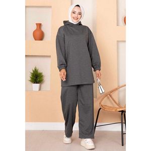 Anthracite à capuche deux fils 2 pièces ensemble décontracté solide Logo décoré hauts et shorts été et hiver nouveauté vêtements - Product Image 5