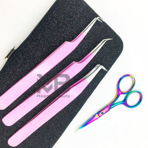 Pince à épiler d'extension de cils à prise unie enduite de couleur pailletée rose pince à épiler d'extension de marque privée en acier inoxydable japonais - Product Image 4