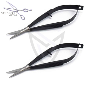 Ciseaux à ressort Micro professionnels pour les sourcils 4.5 "Action de ressort de couleur noire droite extra pointu Personnalisé et emballage - Product Image 1