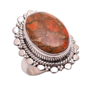 Vente en gros de bagues fines en argent sterling 925 faites à la main bijoux indiens avec turquoise cuivre orange naturel pour les occasions de fête en vrac - Product Image 1