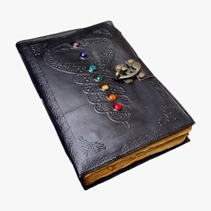 Hecho a mano 7 piedras cuero negro A5 diario Vintage latón C-broche serpiente espiral estilo recargable regalo diario A3 viene caja - Product Image 4