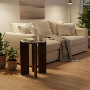 Marble Side Table | Solid Acacia Wood End Table | Fossil Marble Top | Modern Accent Table <b>for</b> Living Room <b>Bedroom</b> Sofa Side - Product Image 4