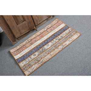 Alfombra Turca Vintage, Alfombra de 1.8x3.1 pies, Alfombra Pequeña Azul con Diseño de Patchwork - Product Image 1