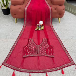 Hermoso Sari de diseñador con trabajo de hilo y secuencia - Product Image 1