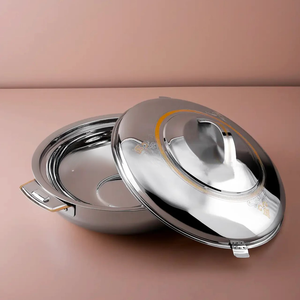 Olla Caliente Aislada de Acero Inoxidable, Tapa Plateada, Cuerpo Dorado, Tazón para Servir Duradero Antiadherente, Cocina, Comedor, Hotel, Restaurante - Product Image 3