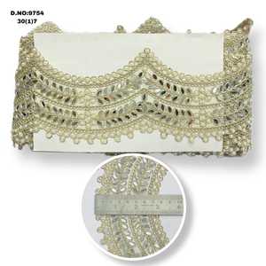 Ajuste de encaje de trabajo de espejo de diseñador con bordado de cuentas de perlas para decoración de vestido de borde de Sari artesanía y suministros de costura nupcial - Product Image 1