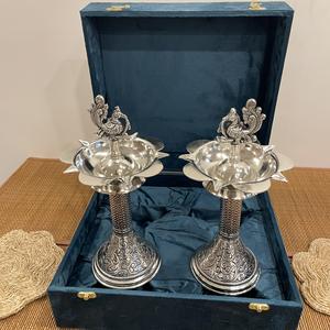 Lámpara SAMAI DIYA de plata plateada tallada a mano (par) grande - Product Image 3