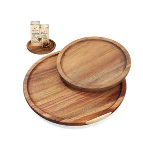 Plateaux décoratifs en bois d'acacia pour table basse Plateau de service en bois rustique Lot de 2 plateaux ronds en bois pour centre de table - Product Image 1